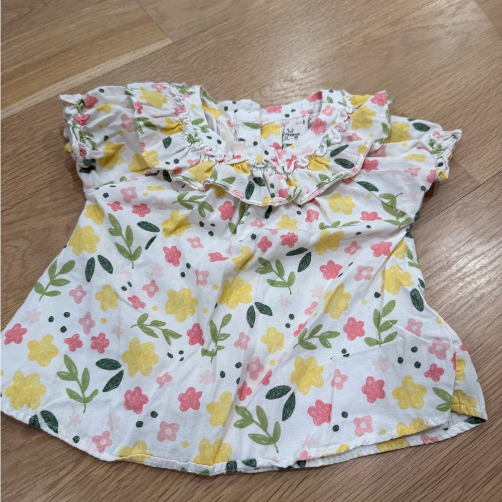 Aimama Floral loose  Kids Top - White, Yellow, Pink 12 months